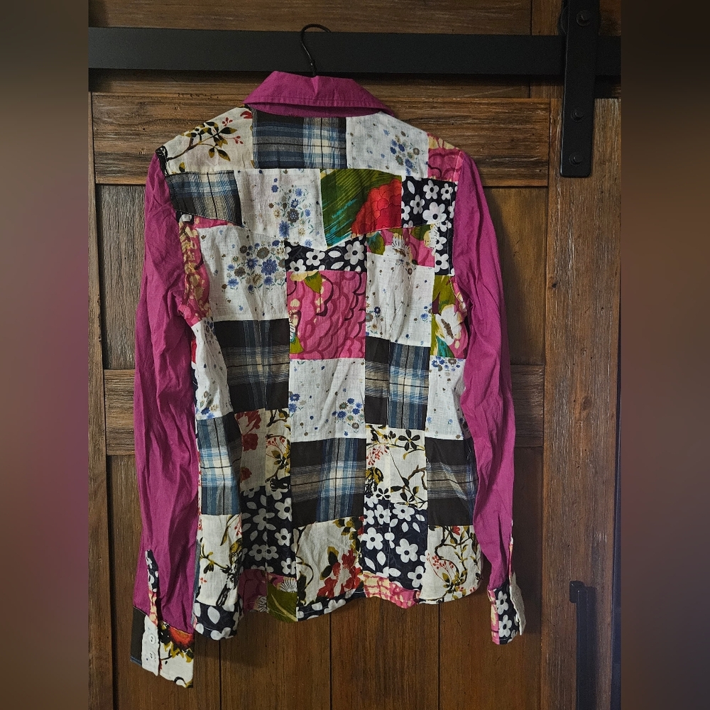 Chaudry Patch Work Button Down Blouse NWT - image 4